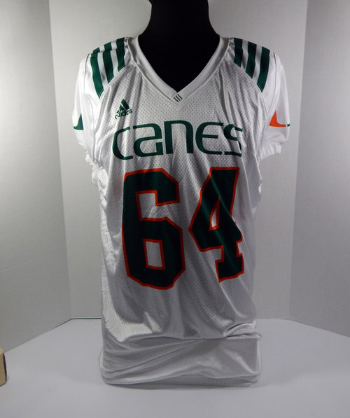 Miami Hurricanes #64 Game Used White Practice Jersey XL DP41811