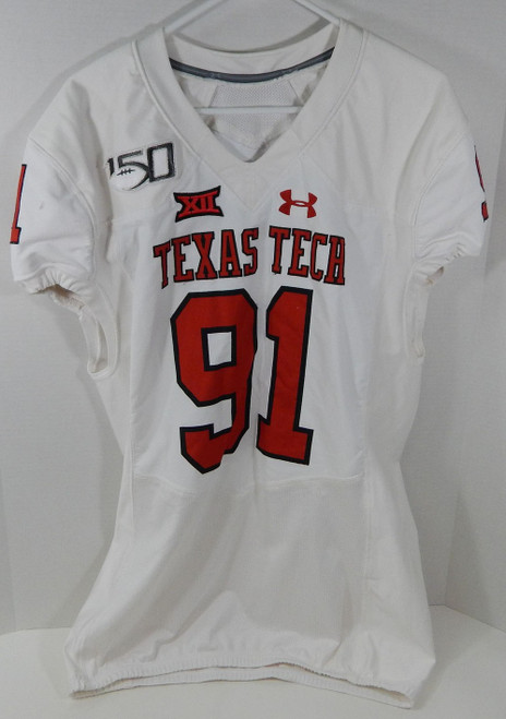 2019 Texas Tech Red Raiders Nelson Mbanasor #91 Game Used White Jersey 150 P 0
