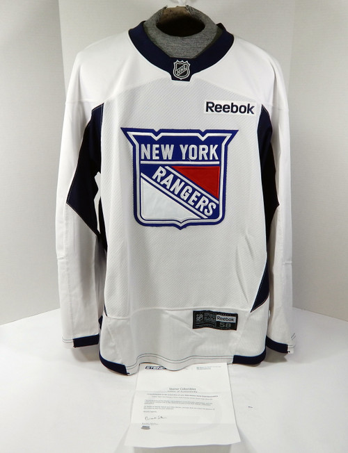 New York Rangers Game Used White Practice Jersey Reebok 58 DP32408