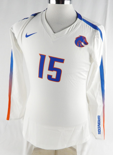 2018 Boise State Broncos #15 Game Used White Jersey Womens Volleyball M 831