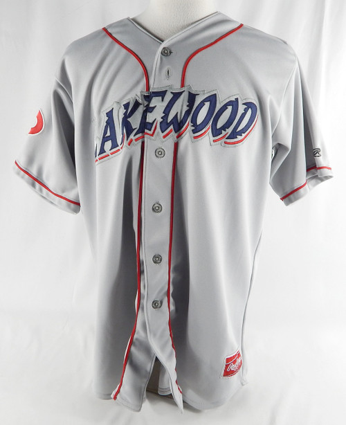 Lakewood BlueClaws Young #21 Game Used Grey Jersey 46 756