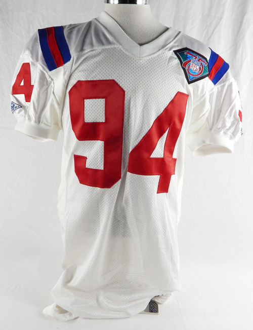 1994 New England Patriots #94 Game Issued White Jersey 75th Patch Throwback 48 7
