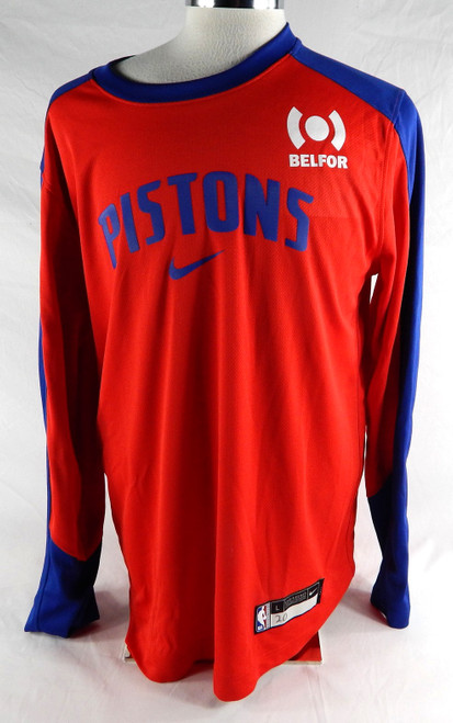 2024-25 Detroit Pistons #20 Game Used Red Long Sleeve Shooting Shirt L 362