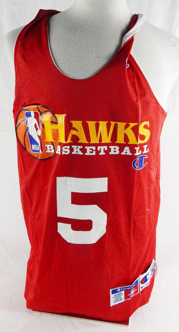 1990s Atlanta Hawks #5 Game Issued Red Practice Jersey XL 970