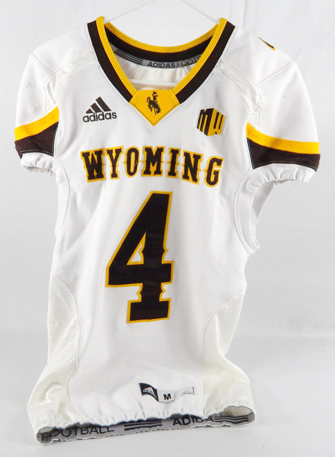 2018 Wyoming Cowboys #4 Game Used White Jersey Football M 384