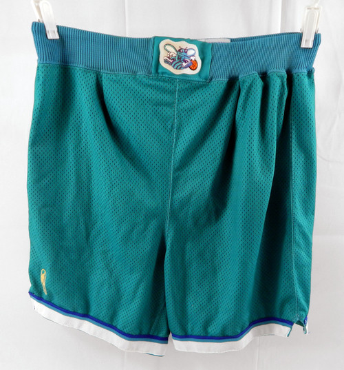 1996-97 Charlotte Hornets Game Issued Teal Shorts Gold Logo NBA 42 468