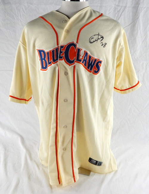 2015 Lakewood BlueClaws #28 Game Used Signed Cream Jersey MS Night 48 847
