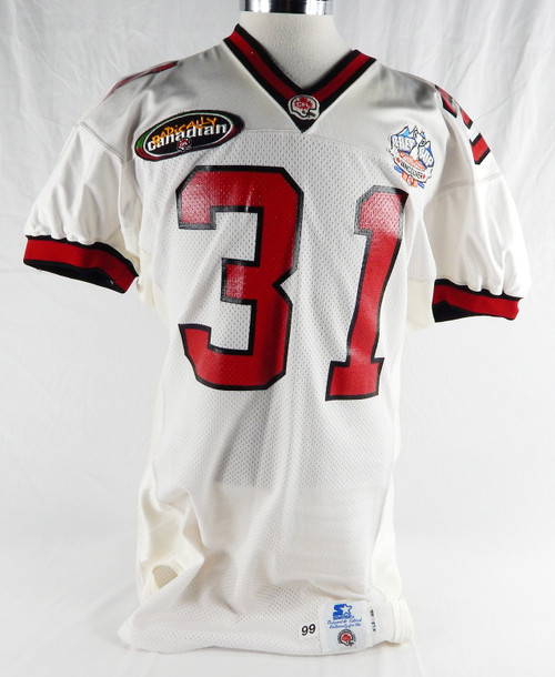 1999 Calgary Stampeders Roger Reinson #31 Game Used White Jersey Grey Cup Patch