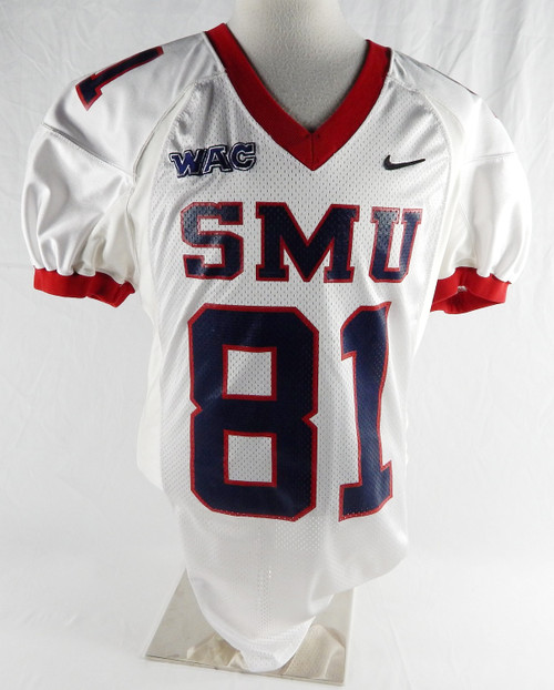 2000s SMU Mustangs #81 Game Used White Jersey Name Plate Removed Football L 073