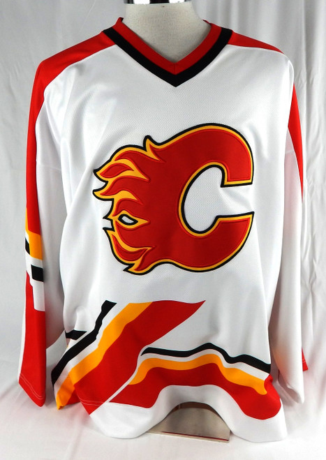 1990s Mens Calgary Flames Blank Authentic White Jersey Pedestal ProPlayer XXL 3