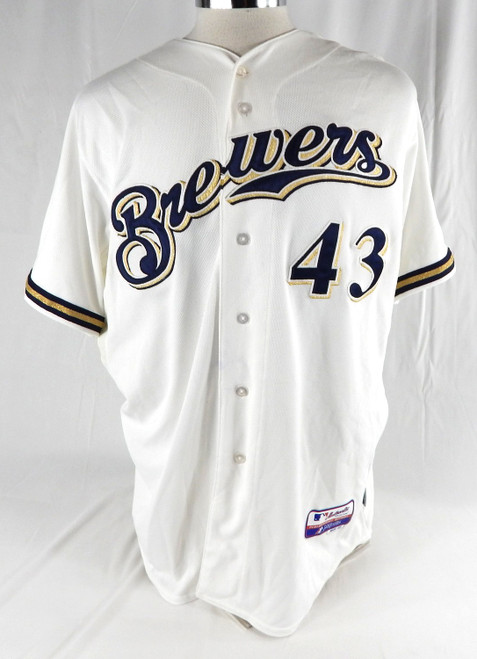 2013 Milwaukee Brewers Lee Tunnell #43 Game Used White Jersey 48 57