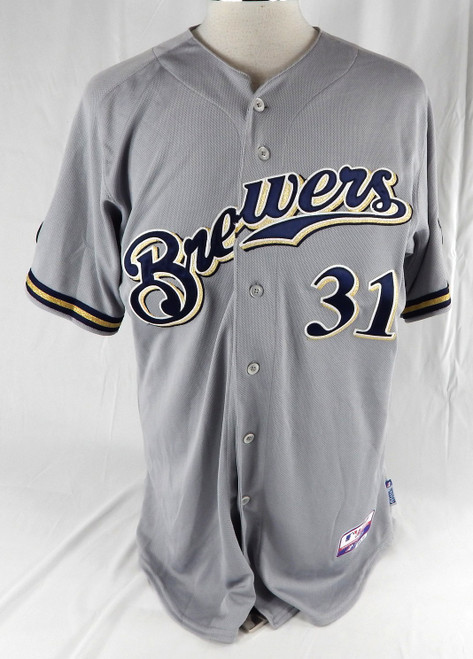2014 Milwaukee Brewers John Shelby #31 Game Used Grey Jersey Bruce Patch 46 56