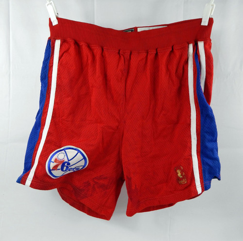 1996-97 Philadelphia 76ers Game Issued Red Shorts Gold Logo 44 503