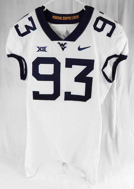 2019-23 West Virginia Mountaineers #93 Game Used White Jersey Football 46 041