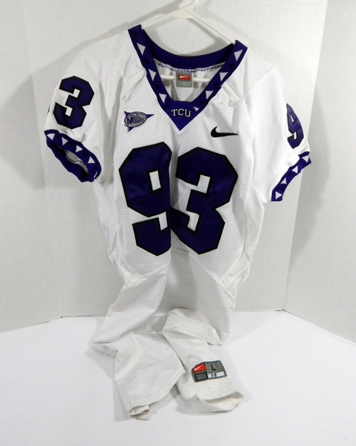 2000s Texas Christian TCU Horned Frogs #93 Game Used White Jersey L DP35934