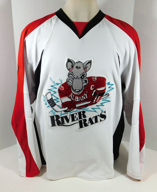 2009-10 Albany River Rats #12 Game Issued White Jersey Nameplate Removed 645