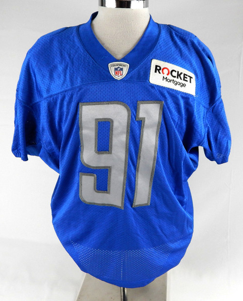 2019 Detroit Lions A'Shawn Robinson #91 Game Issued Blue Practice Jersey 52 323