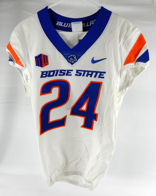 2018 Boise State Broncos #24 Game Used White Jersey Football NP Rem 38 844