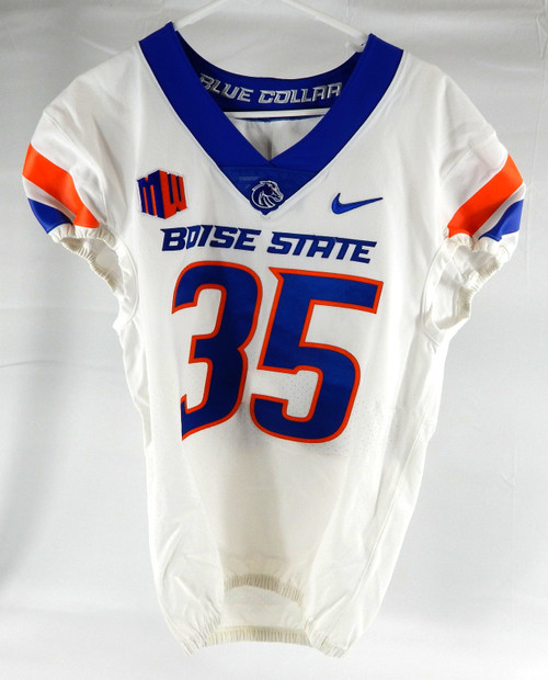 2021 Boise State Broncos #35 Game Used White Jersey Football NP Rem 44 DP99859