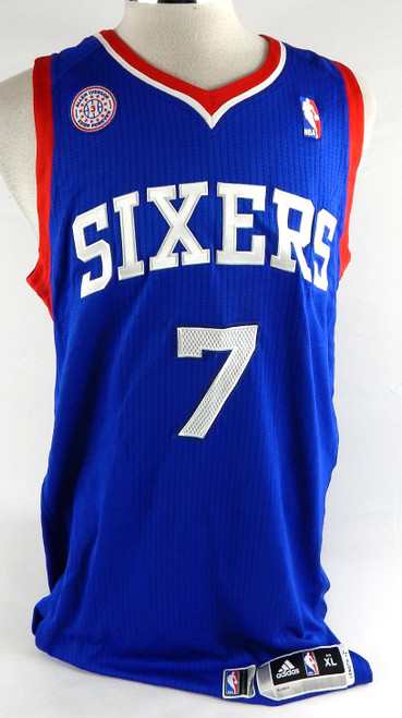 2013-14 Philadelphia 76ers Lorenzo Brown #7 Game Issued Blue Jersey Iverson P 1