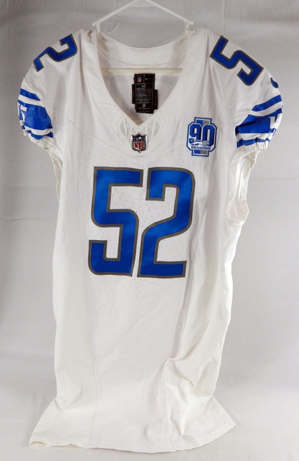 2023 Detroit Lions Demetrius Taylor #52 Game Issued White Jersey 90th Patch 46 7