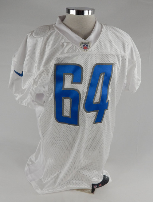 Detroit Lions #64 Game Issued White Practice Jersey Covid Tracker 52 248
