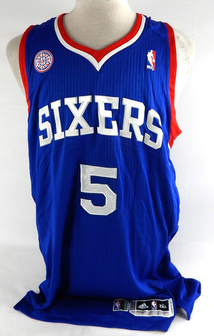 2011-12 Philadelphia 76ers Arnett Moultrie #5 Game Issued Blue Jersey Iverson P8