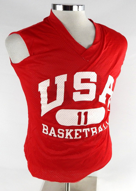 1990s Team USA Basketball #11 Game Issued Red Practice Jersey M 865