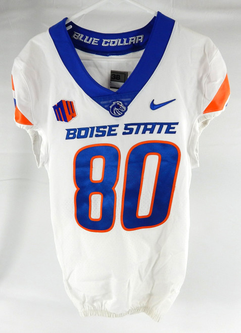 2021 Boise State Broncos #80 Game Used White Jersey Football NP Rem 38 DP99934