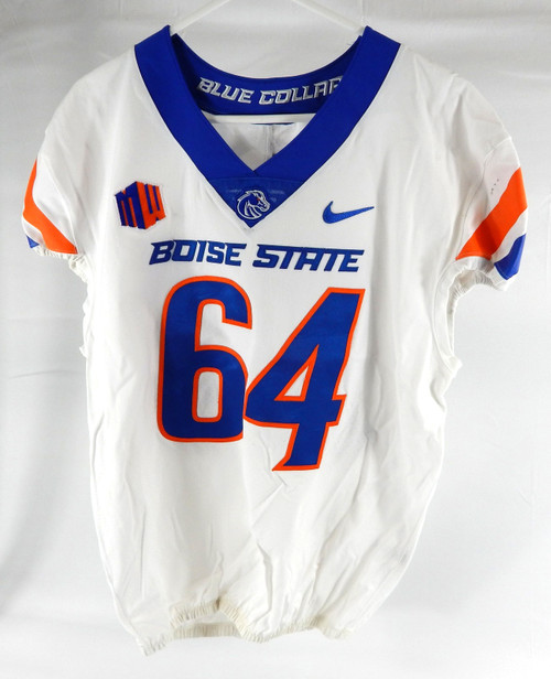 2022 Boise State Broncos #64 Game Used White Jersey Football NP Rem 48 DP99937