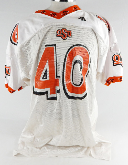 1999-03 Oklahoma State Cowboys Tim Burrough #40 Game Used White Jersey 2XL 791
