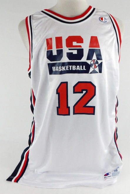 1992-93 Team USA Basketball #12 Game Issued White Jersey 48 798