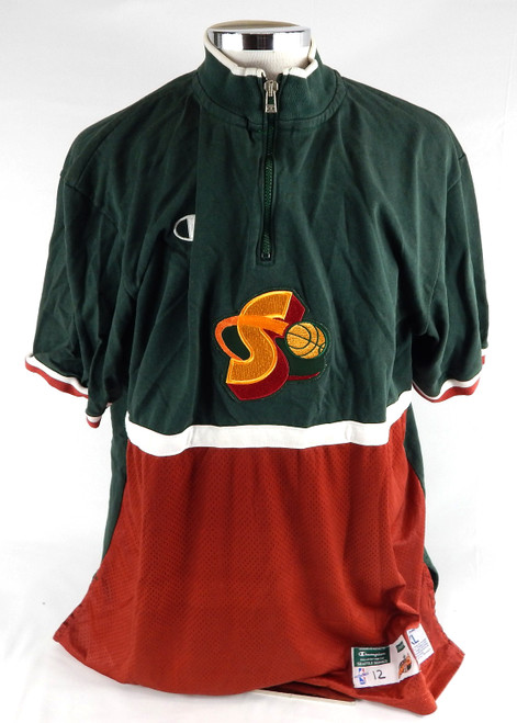 1998-99 Seattle SuperSonics Drew Barry #12 Game Used Green Shooting Shirt XL 058
