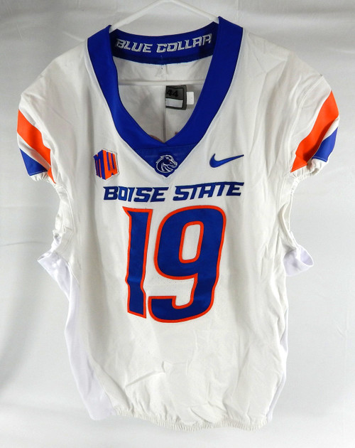 Boise State Broncos #19 Game Used White Jersey Football NP Rem 44 924