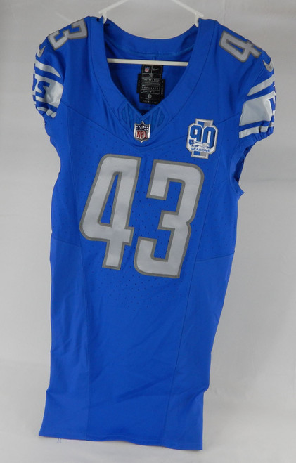2023 Detroit Lions Keytaon Thompson #43 Game Issued Blue Jersey 90th Patch 38 6