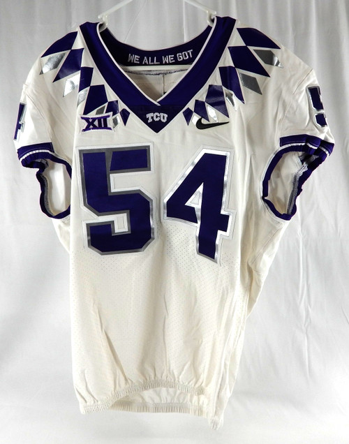 2019-22 Texas Christian TCU Frogs #54 Game Used White Jersey Football NP R 48 2