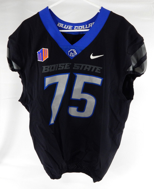 2022 Boise State Broncos #75 Game Used Black Jersey Football NP Rem 48 49