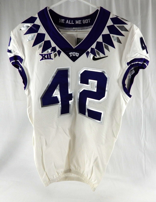 2019-22 Texas Christian Frogs #42 Game Used White Jersey Football NP Rem 40 668