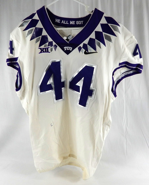 2019-22 Texas Christian Frogs #44 Game Used White Jersey Football NP Rem 48 669