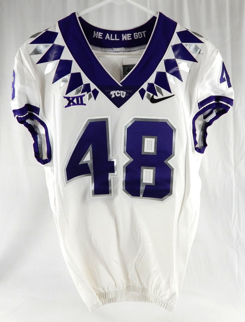 2019-22 Texas Christian Frogs #48 Game Used White Jersey Football NP Rem 40 662