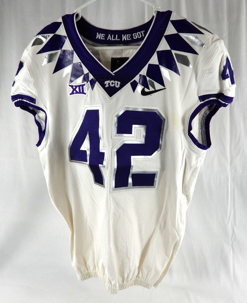 2023-24 Texas Christian Frogs #42 Game Used White Jersey Football NP Rem 42 674