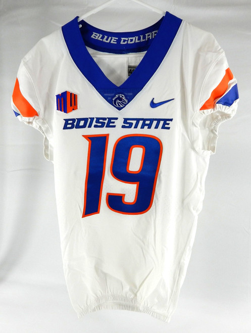 Boise State Broncos #19 Game Used White Jersey Football NP Rem 40 919