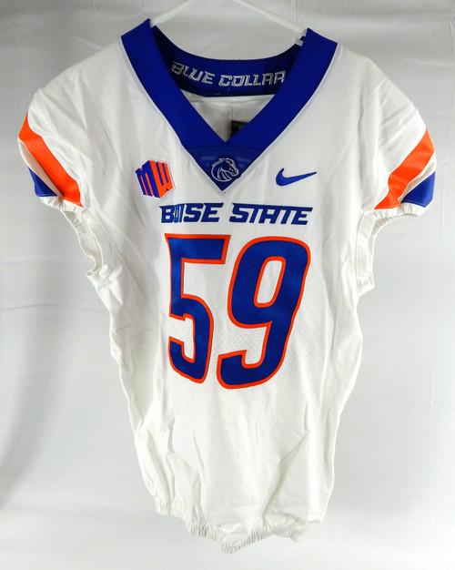 2019 Boise State Broncos #59 Game Used White Jersey Football NP Rem 44 932