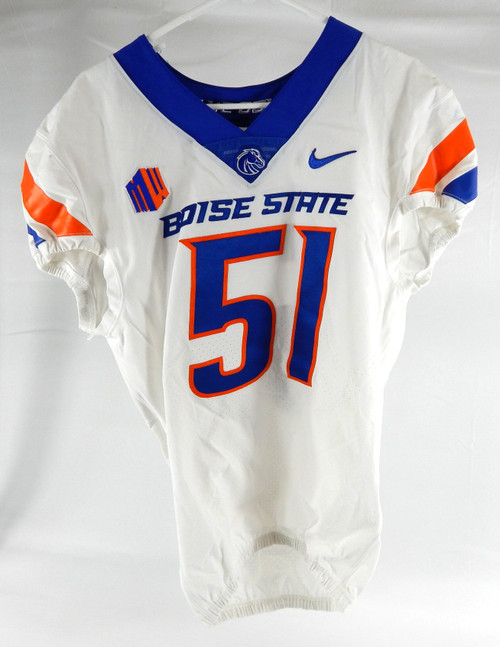 Boise State Broncos #51 Game Used White Jersey Football NP Rem 42 942