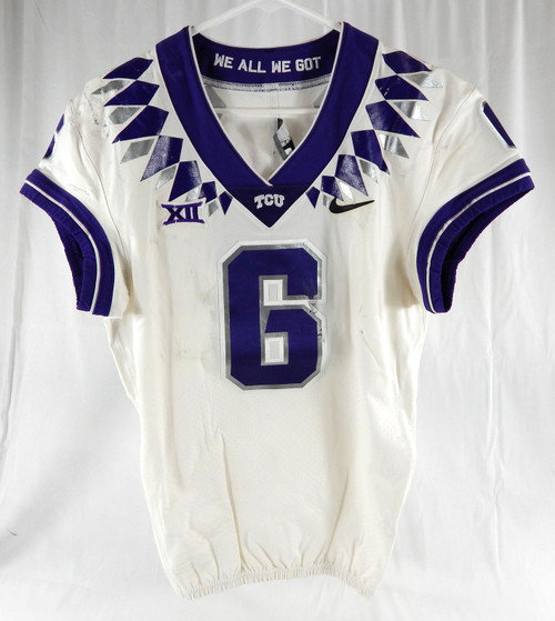 2019-22 Texas Christian TCU Frogs #6 Game Used White Jersey Football NP R 40 630
