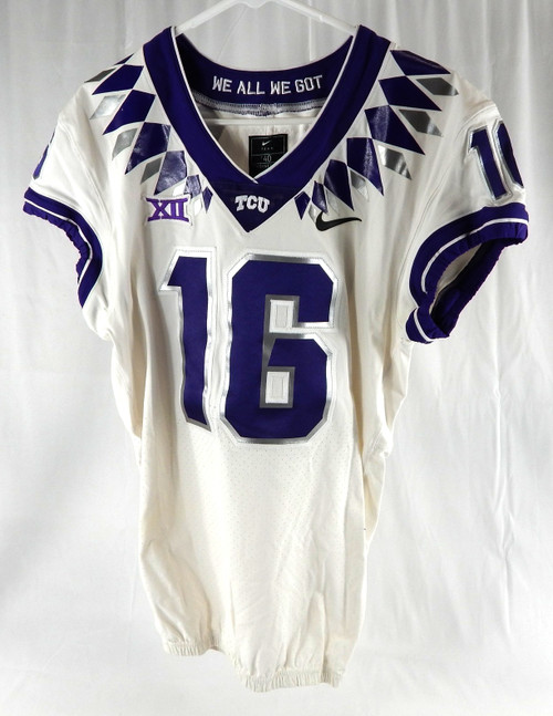 2023-24 Texas Christian TCU Frogs #16 Game Used White Jersey Football NP R 40 2