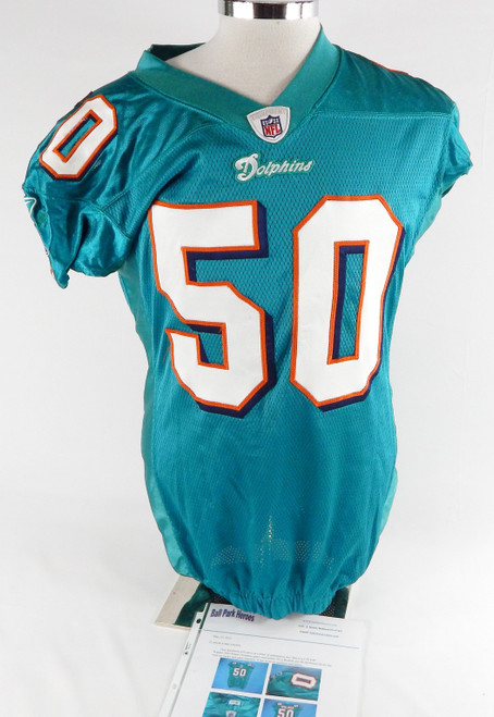 2009 Miami Dolphins Erik Walden #50 Game Used Teal Jersey 46 741