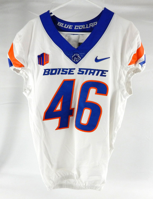 2020 Boise State Broncos #46 Game Used White Jersey Football NP Rem 40 871