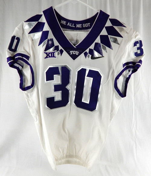 2020 Texas Christian TCU Frogs #30 Game Used White Jersey Football NP Rem 42 627