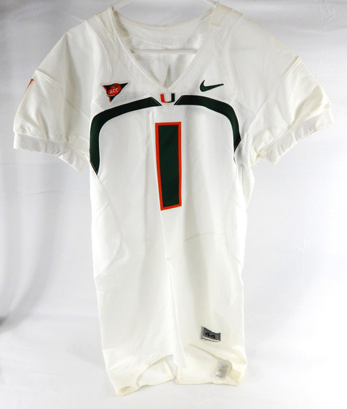 2007-13 Miami Hurricanes #1 Game Issued White Jersey Football 44 0473